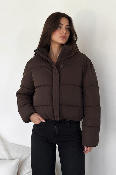 H&M Jackets & Blazers - Brown Cropped Puffer Jacket with Hood, Size S